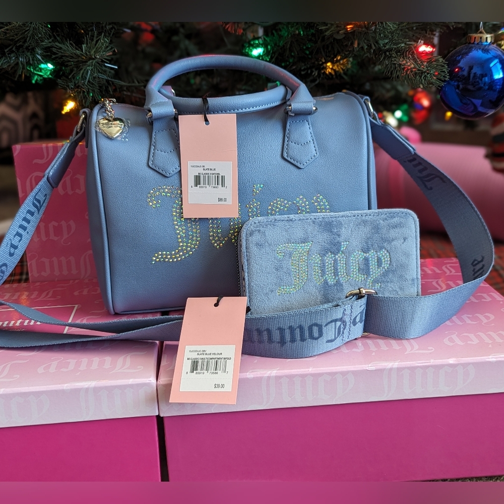 BNWT Juicy Couture Slate Blue Satchel and Wallet
